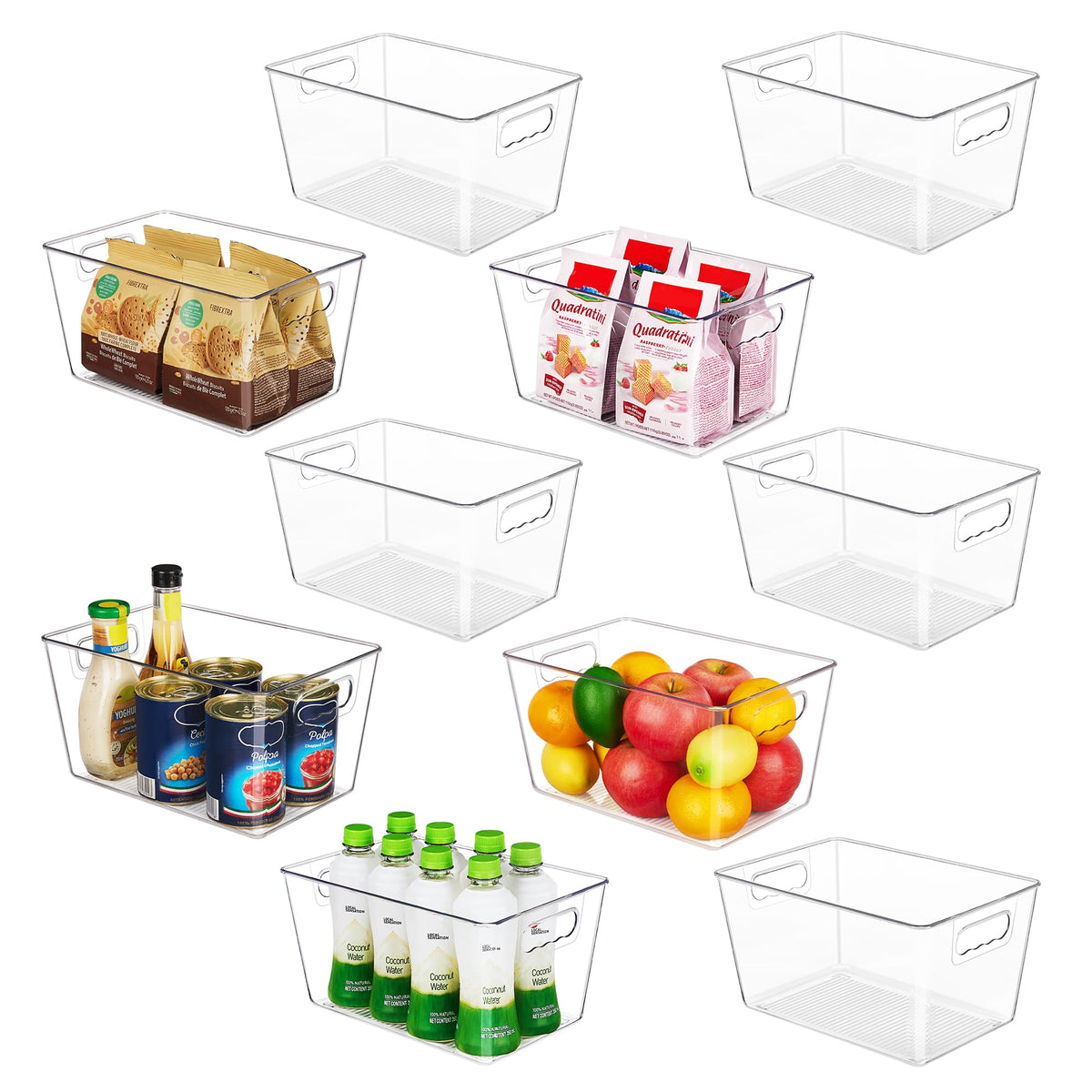 YIHONG 6 Pack Clear Storage Bins, Pantry Organizer Bins with Handle, Large
