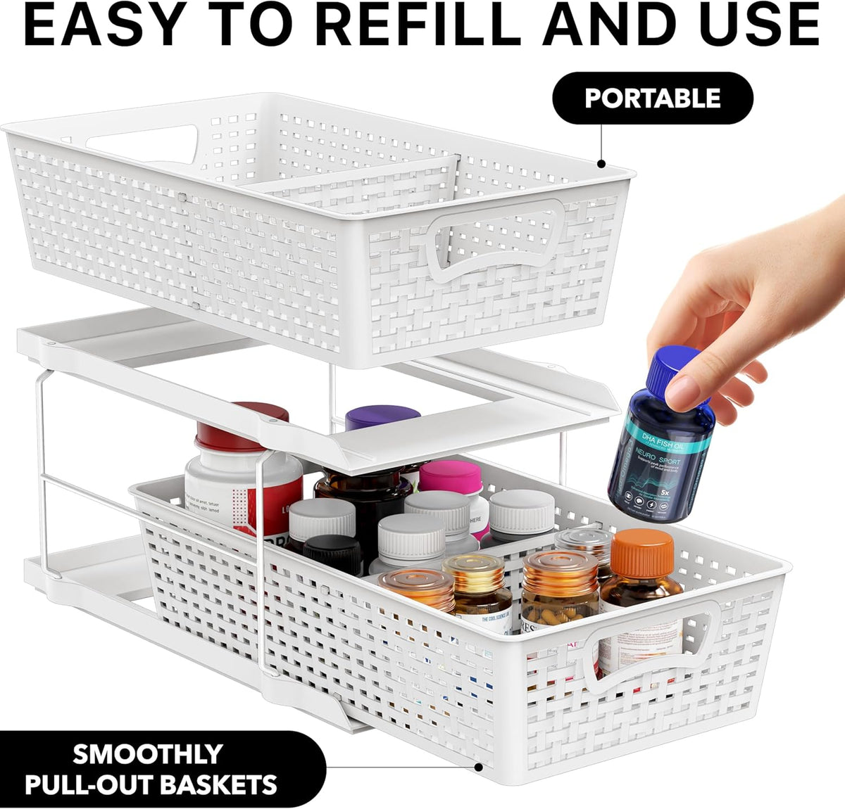 Simple Houseware 2 Tier Pull-Out Sliding Drawer Under Sink Storage, White