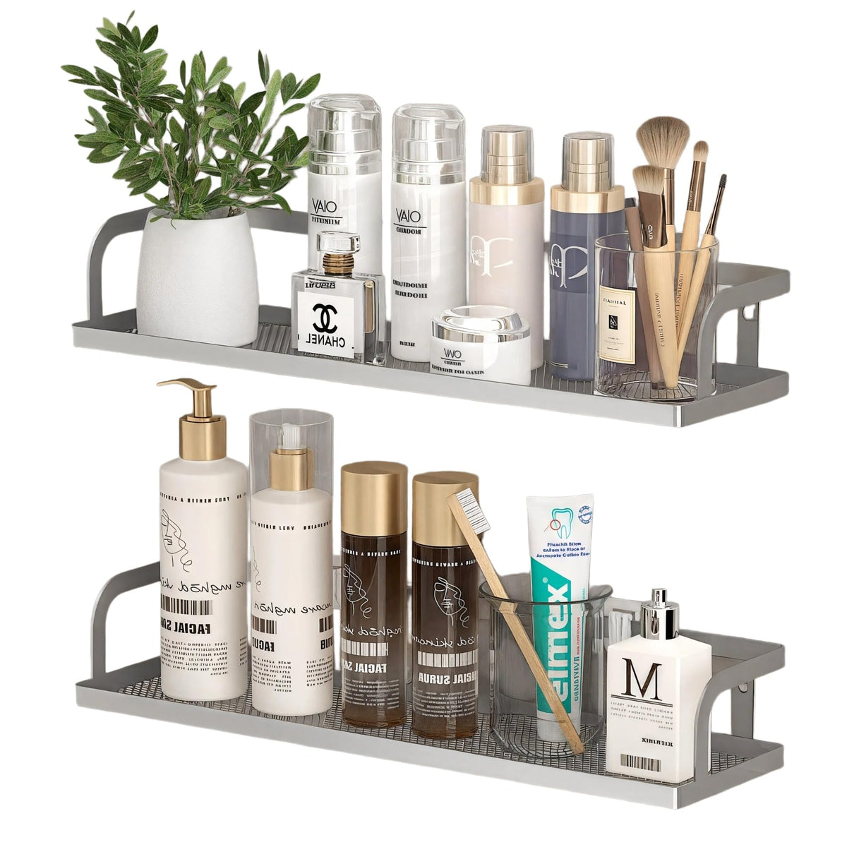PUSDON Mesh Shower Caddy Wall Mount, Heavy Duty Adhesive Bathroom Shelf Organizer, Rustproof Floating Spice Rack for Kitchen Pantry, Holds 50 LBS, Multi-Purpose Storage Black-2 Packs (Netting)