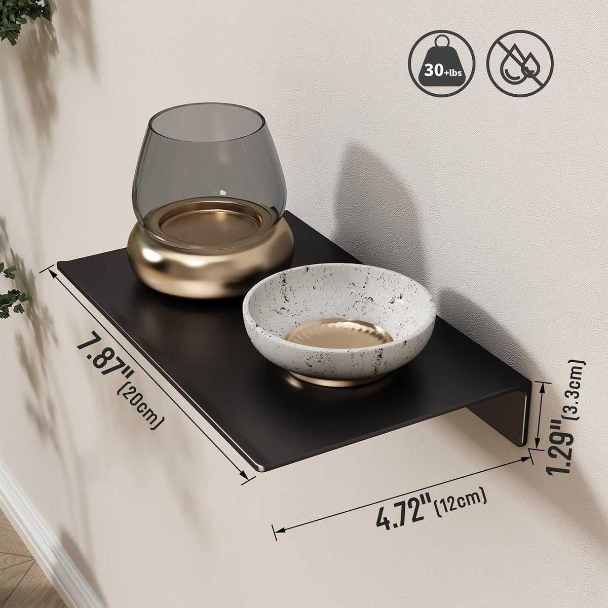 Danpoo 8 inch Small Floating Shelf for Wall Organizer & Storage, Mini Display Shelf, Metal Wall Shelf for Bathroom, Living Room, Kitchen, Bedroom(Matte Black)