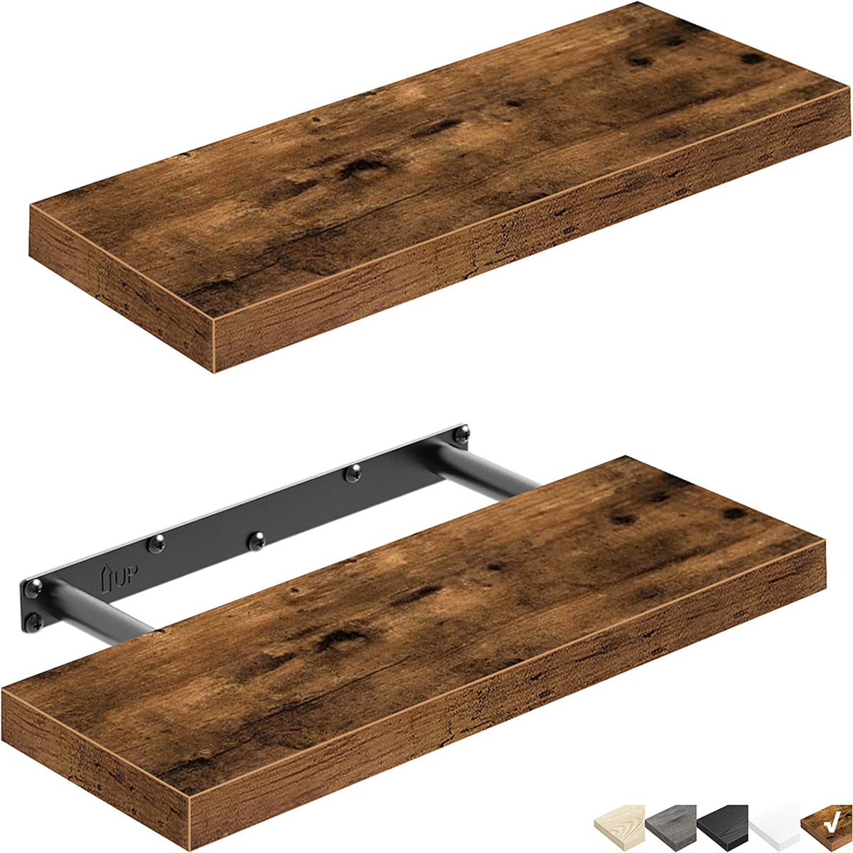 QEEIG Floating Shelves for Wall Small Shelf (Brown, Set of 3, 15.7" x 6.7")