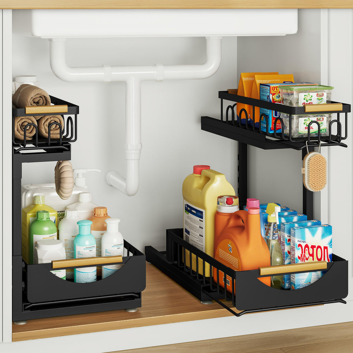Under Sink Organizer and Storage for Bathroom and Kitchen - 2 Pack 3 Tier