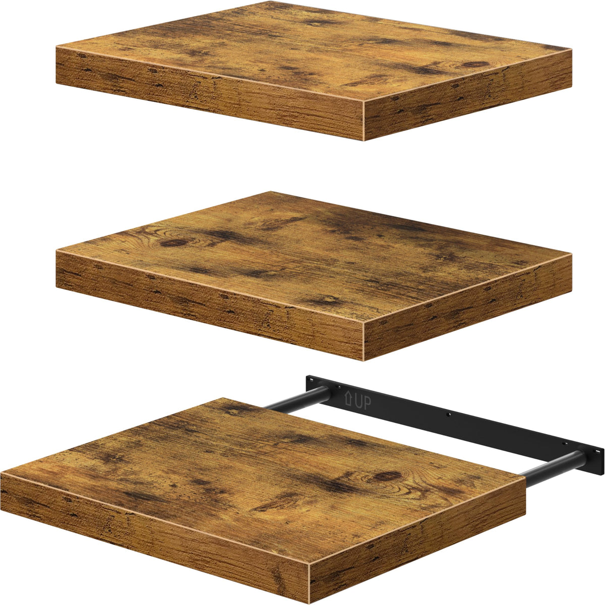 QEEIG Floating Shelves for Wall Small Shelf (Brown, Set of 3, 15.7" x 6.7")