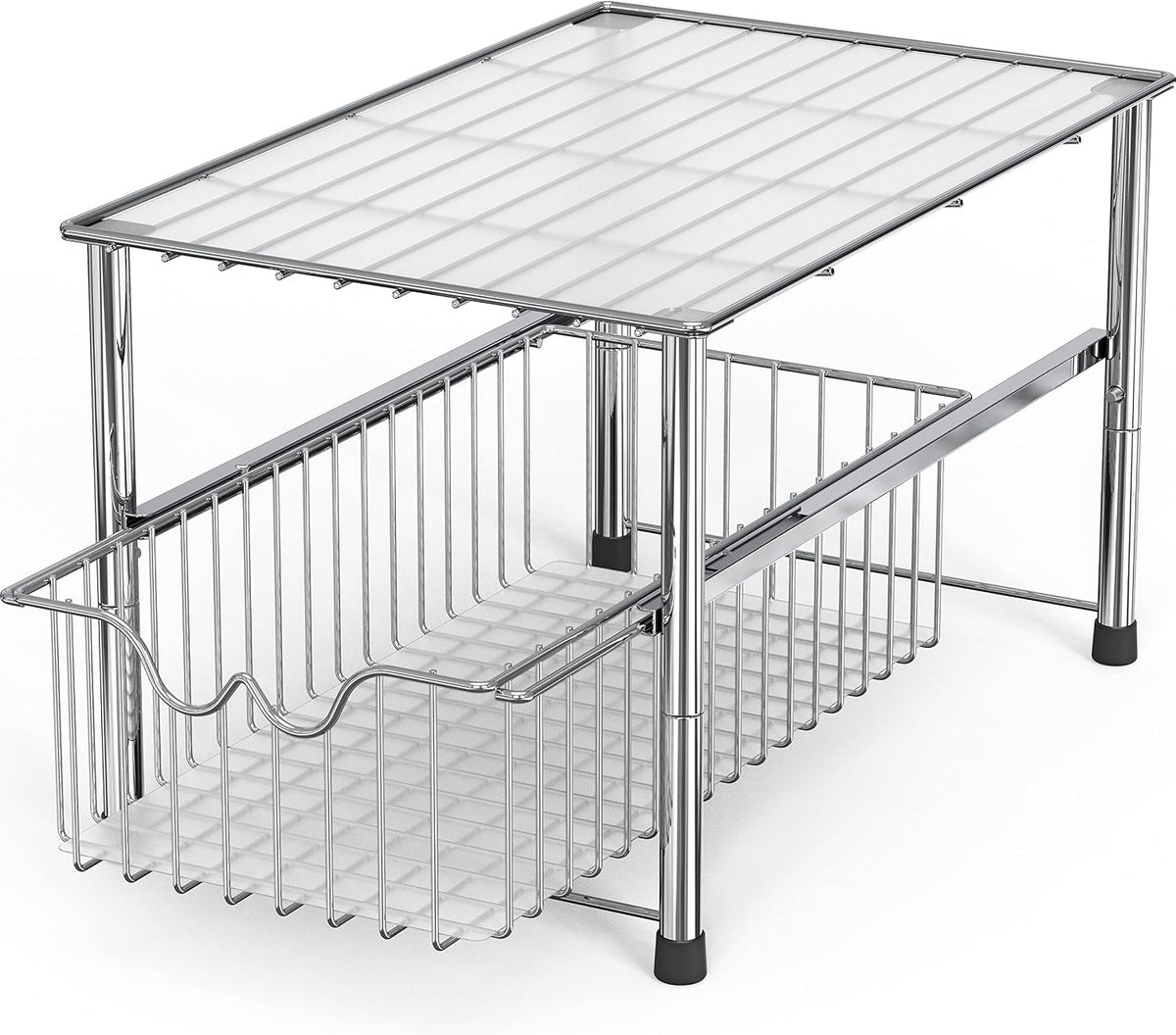 Deco Brothers Stackable Under Sink Organizer with Sliding Basket, Chrome