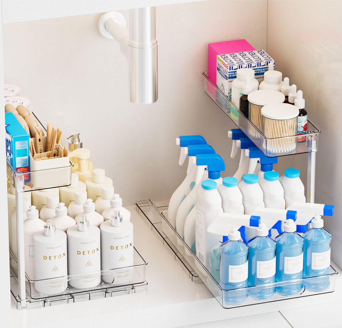 Yieach 2 Pack 14.6″ Deep Pull Out Under Sink Organizer,10.8″ High 2 Tier Slide Out Cabinet Organizer for Kitchen Cabinet,Undersink Organizers,Under Sink Shelves,Bathroom Organizers and Storage,Clear