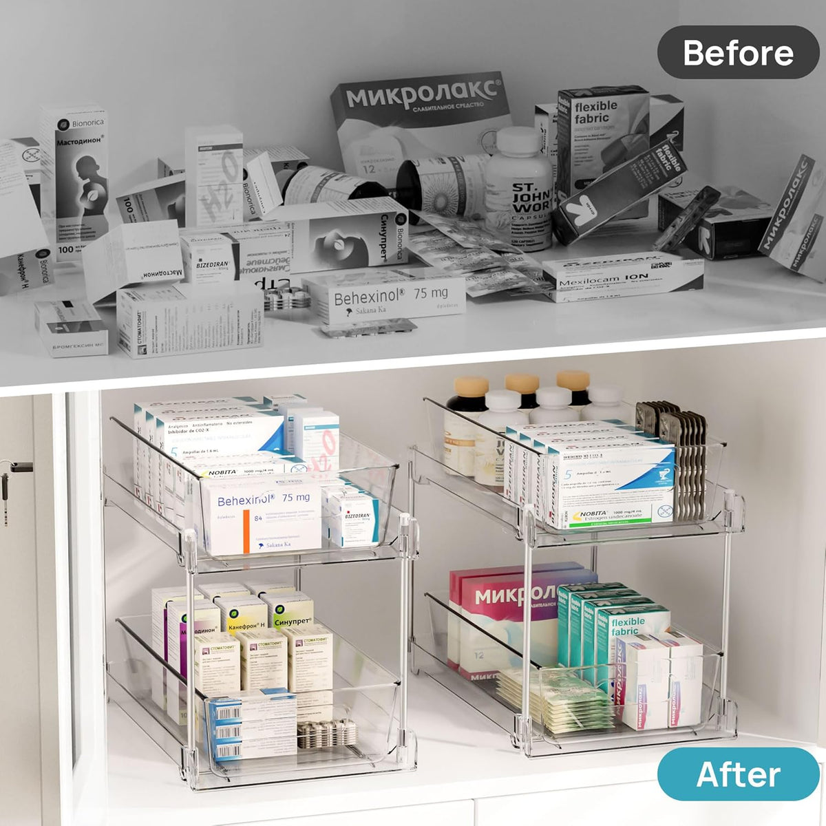 Vtopmart 2 Pack Pull Out Bathroom Under Sink Organizer (S-Standard)