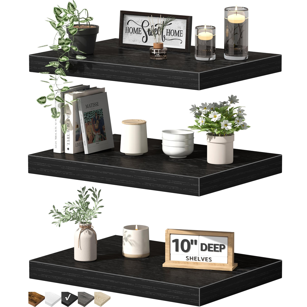 QEEIG Floating Shelves for Wall Small Shelf (Brown, Set of 3, 15.7" x 6.7")
