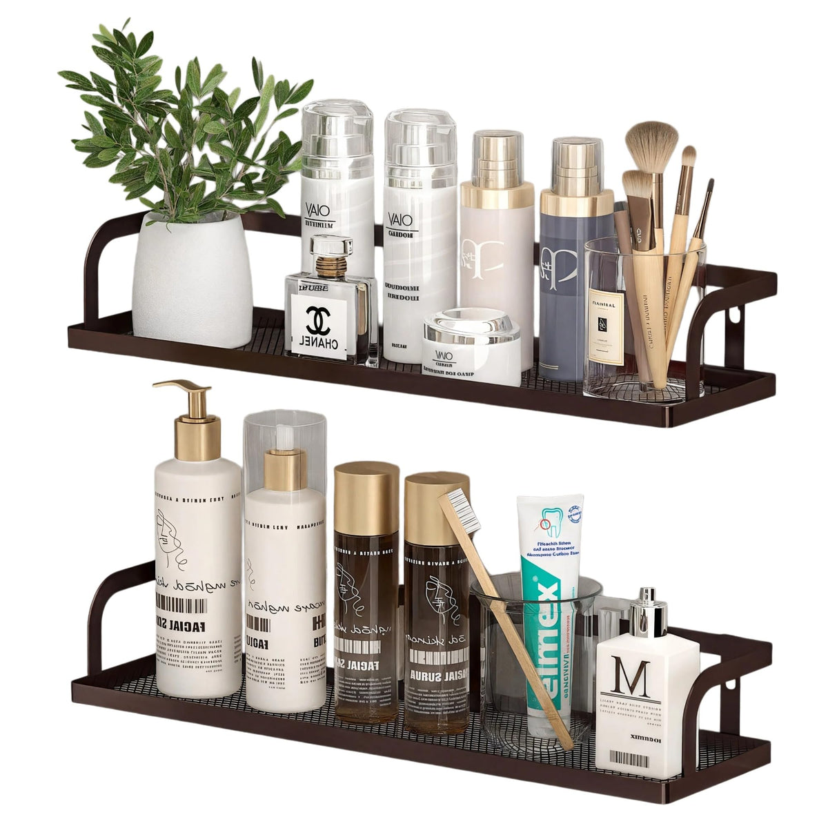 PUSDON Mesh Shower Caddy Wall Mount, Heavy Duty Adhesive Bathroom Shelf Organizer, Rustproof Floating Spice Rack for Kitchen Pantry, Holds 50 LBS, Multi-Purpose Storage Black-2 Packs (Netting)