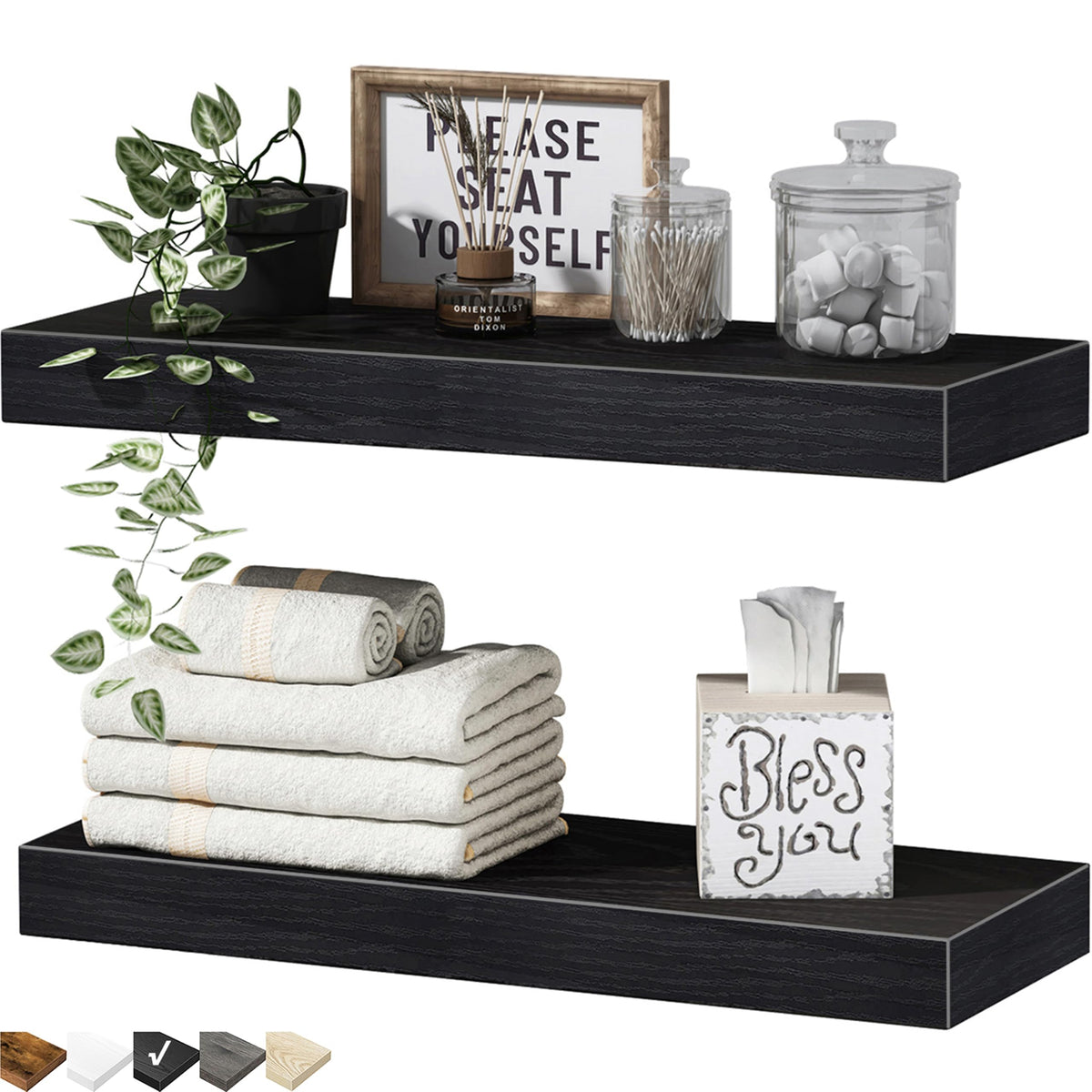 QEEIG Bathroom Floating Shelves for Wall (Brown, Set of 2, 15.7")