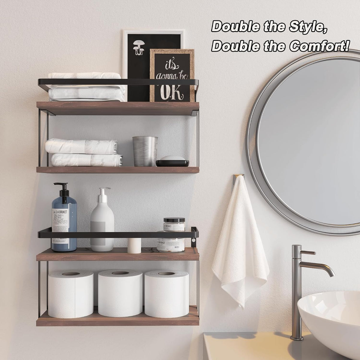 RICHER HOUSE Floating Shelves Bathroom, Wall Mounted Shelf Over Toilet