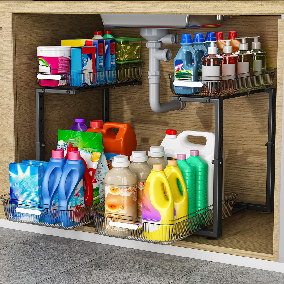 ARSTPEOE Under Sink Organizer - 2 Pack Multi-Purpose Pull-Out Storage Shelf