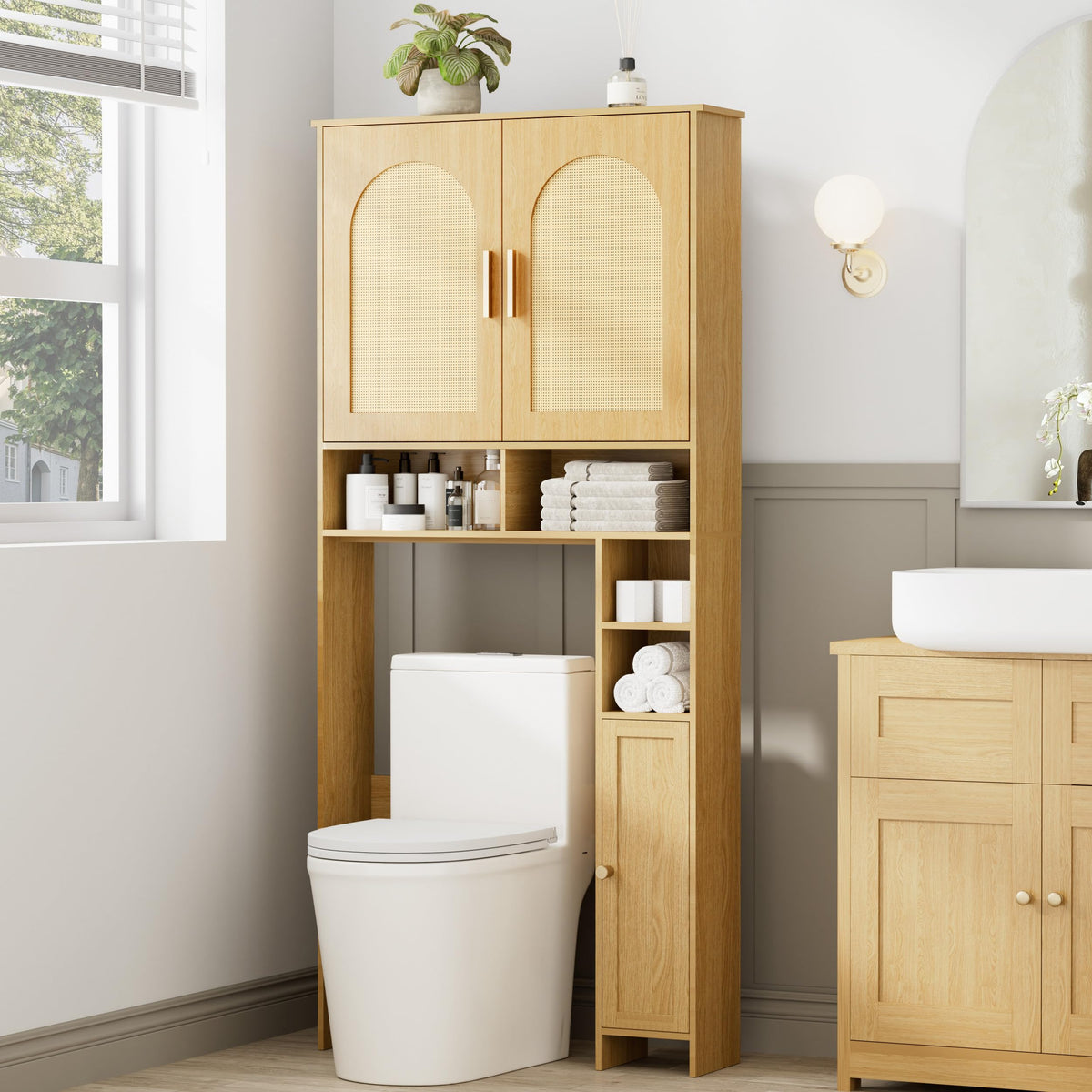Homhedy Wooden Over The Toilet Storage Cabinet with Barn Door