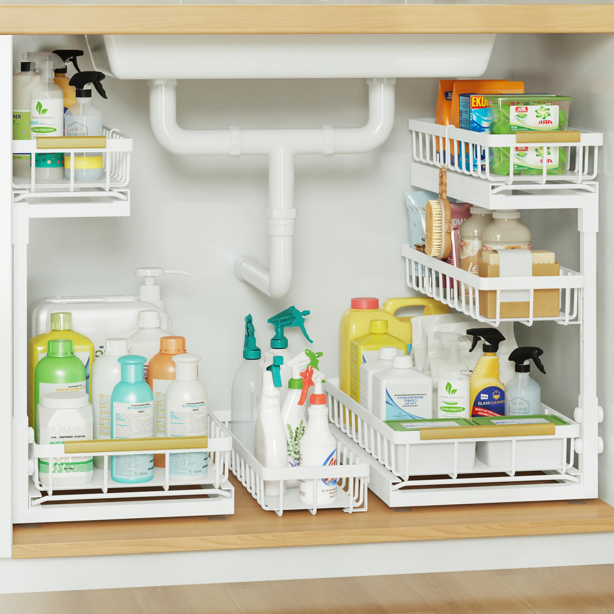 Under Sink Organizer and Storage for Bathroom and Kitchen - 2 Pack 3 Tier