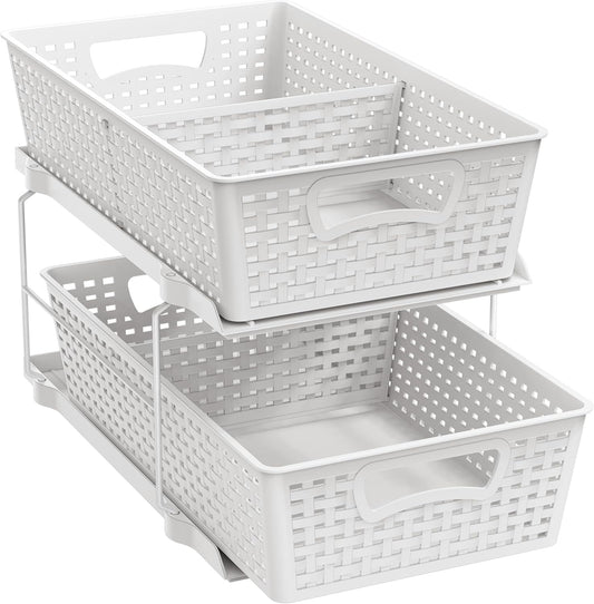 Simple Houseware 2 Tier Pull-Out Sliding Drawer Under Sink Storage, White