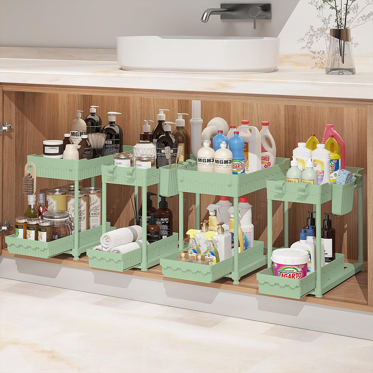 Sevenblue 4-Pack 2-Tier Under Sink Organizer with Pull Out Drawers