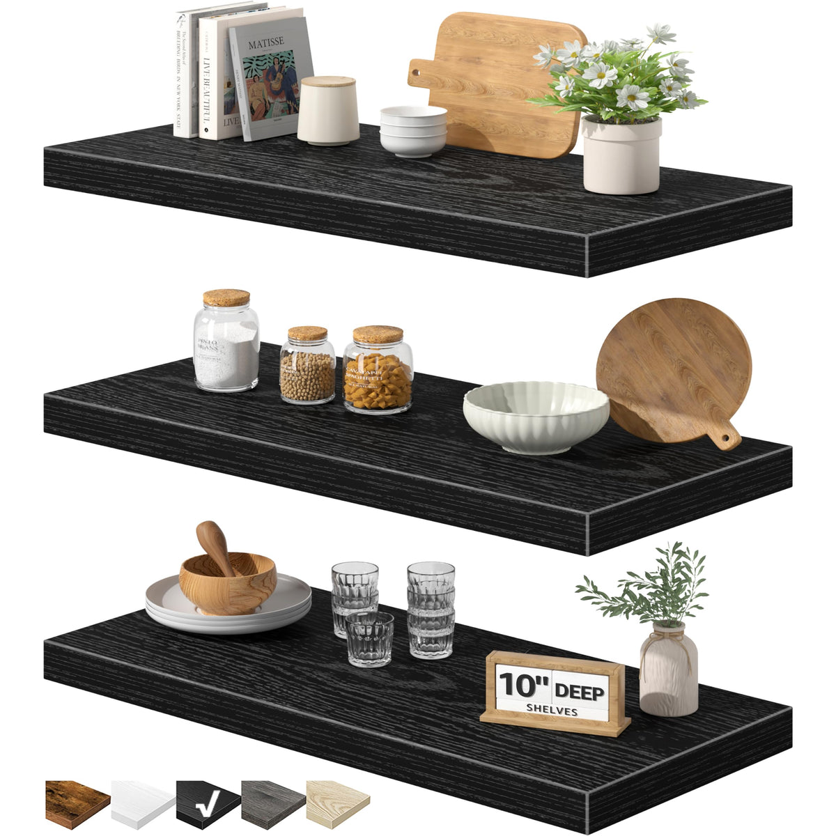 QEEIG Floating Shelves for Wall Small Shelf (Brown, Set of 3, 15.7" x 6.7")