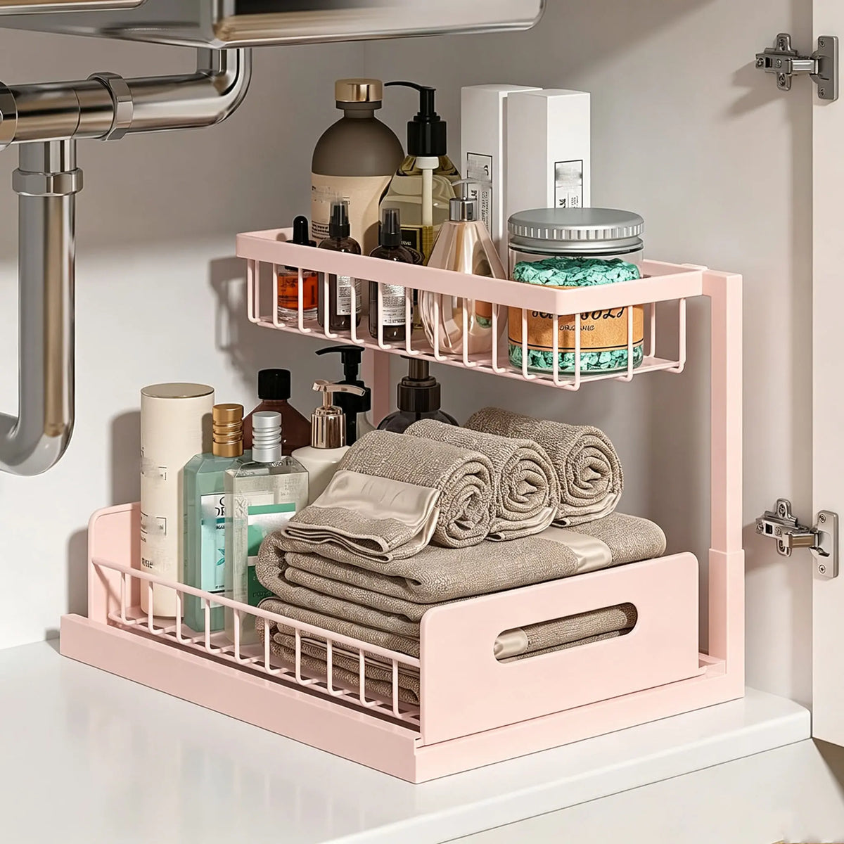 Under Sink Organizer, Pull Out Cabinet Organizer 2 Tier Slide Out Sink Shelf Cabinet Storage Shelves, Under Sink Storage for Kitchen Bathroom Cabine