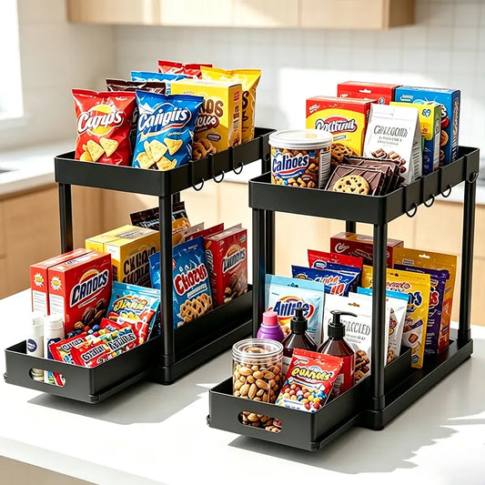 2-Pack Under Sink Organizers - Multi-Use Home Improvement Racks for Convenient Storage, Versatile for Bathroom & Kitchen Under Cabinet Areas