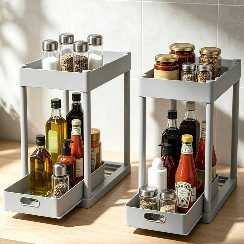 2-Pack Under Sink Organizers - Multi-Use Home Improvement Racks for Convenient Storage, Versatile for Bathroom & Kitchen Under Cabinet Areas
