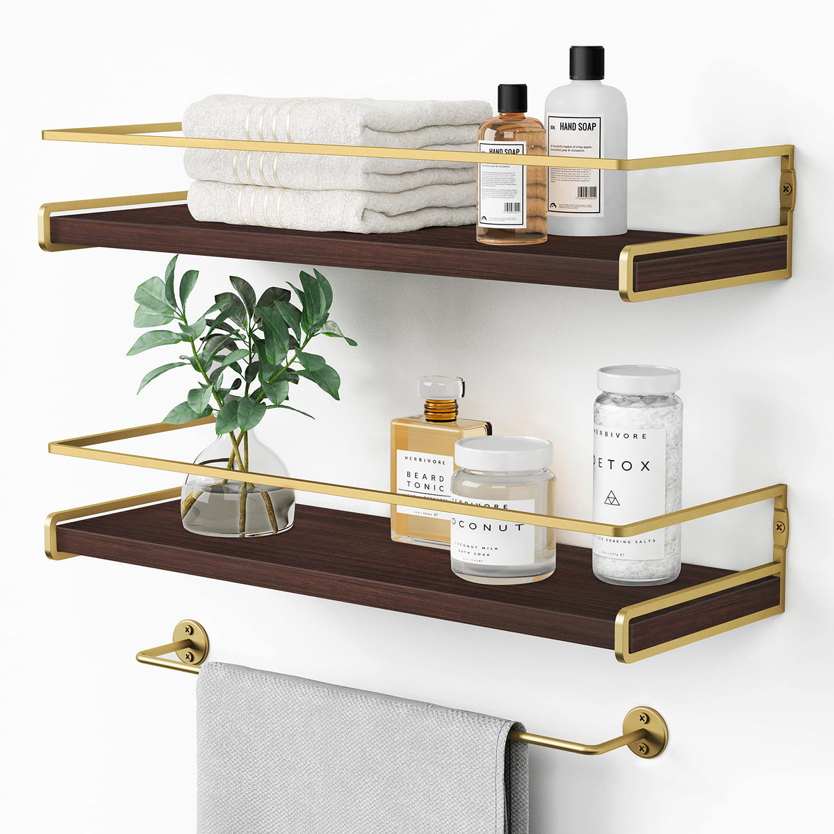 Forbena Floating Bathroom Shelves Wall Mounted, White and Gold Wall Shelf
