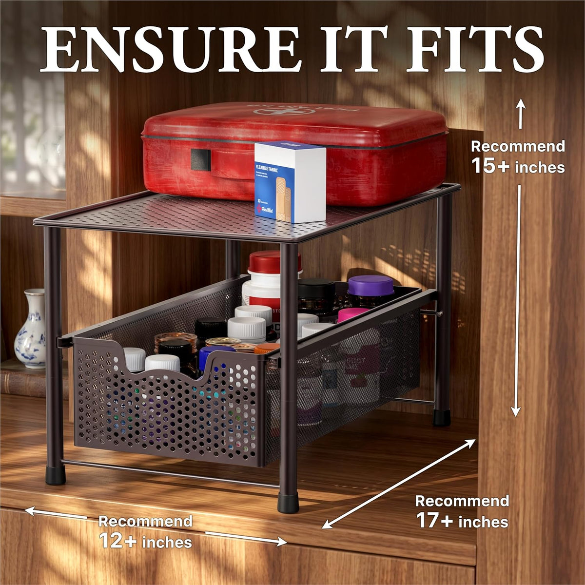 Simple Houseware Stackable Under Sink Sliding Basket Drawer, Brown