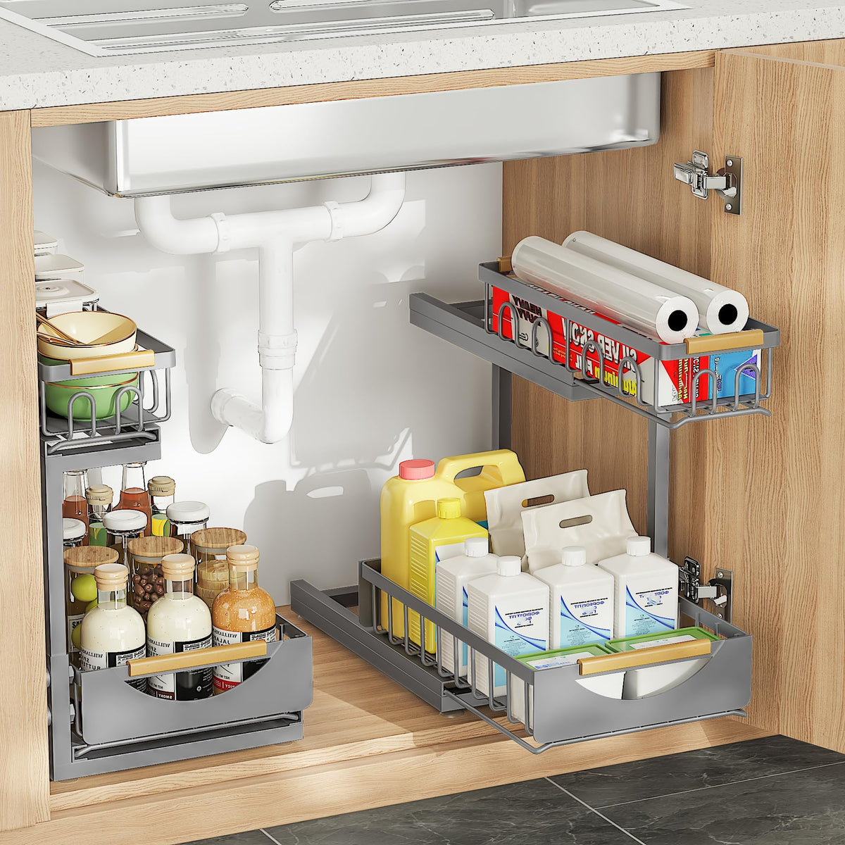 Under Sink Organizer and Storage for Bathroom and Kitchen - 2 Pack 3 Tier