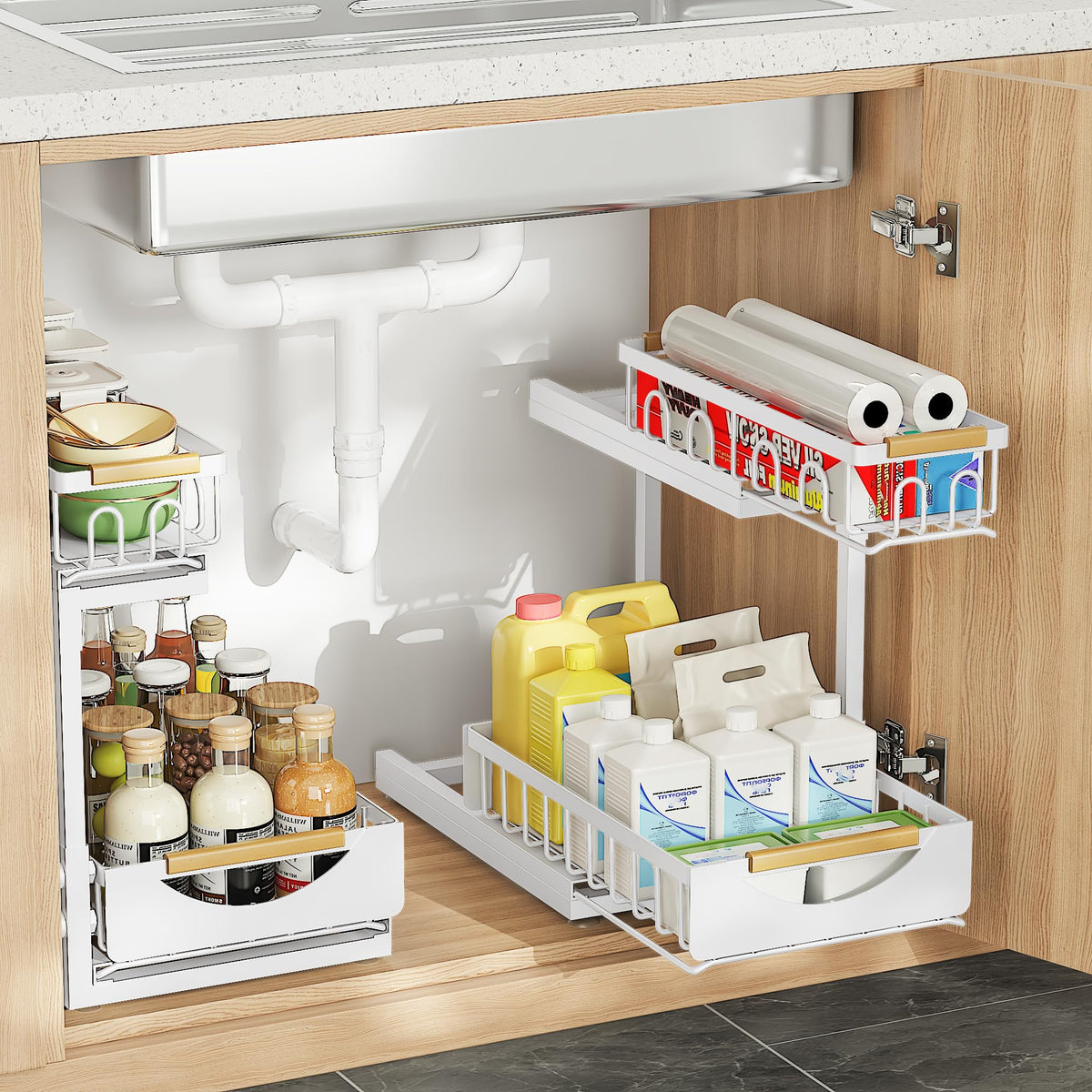Under Sink Organizer and Storage for Bathroom and Kitchen - 2 Pack 3 Tier