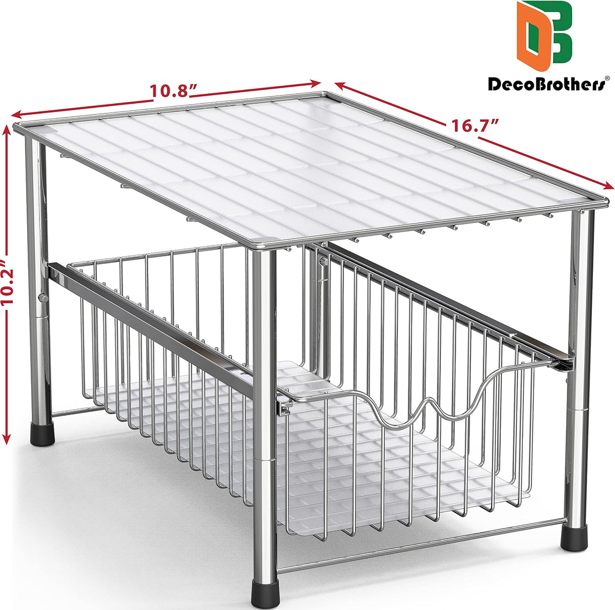 Deco Brothers Stackable Under Sink Organizer with Sliding Basket, Chrome
