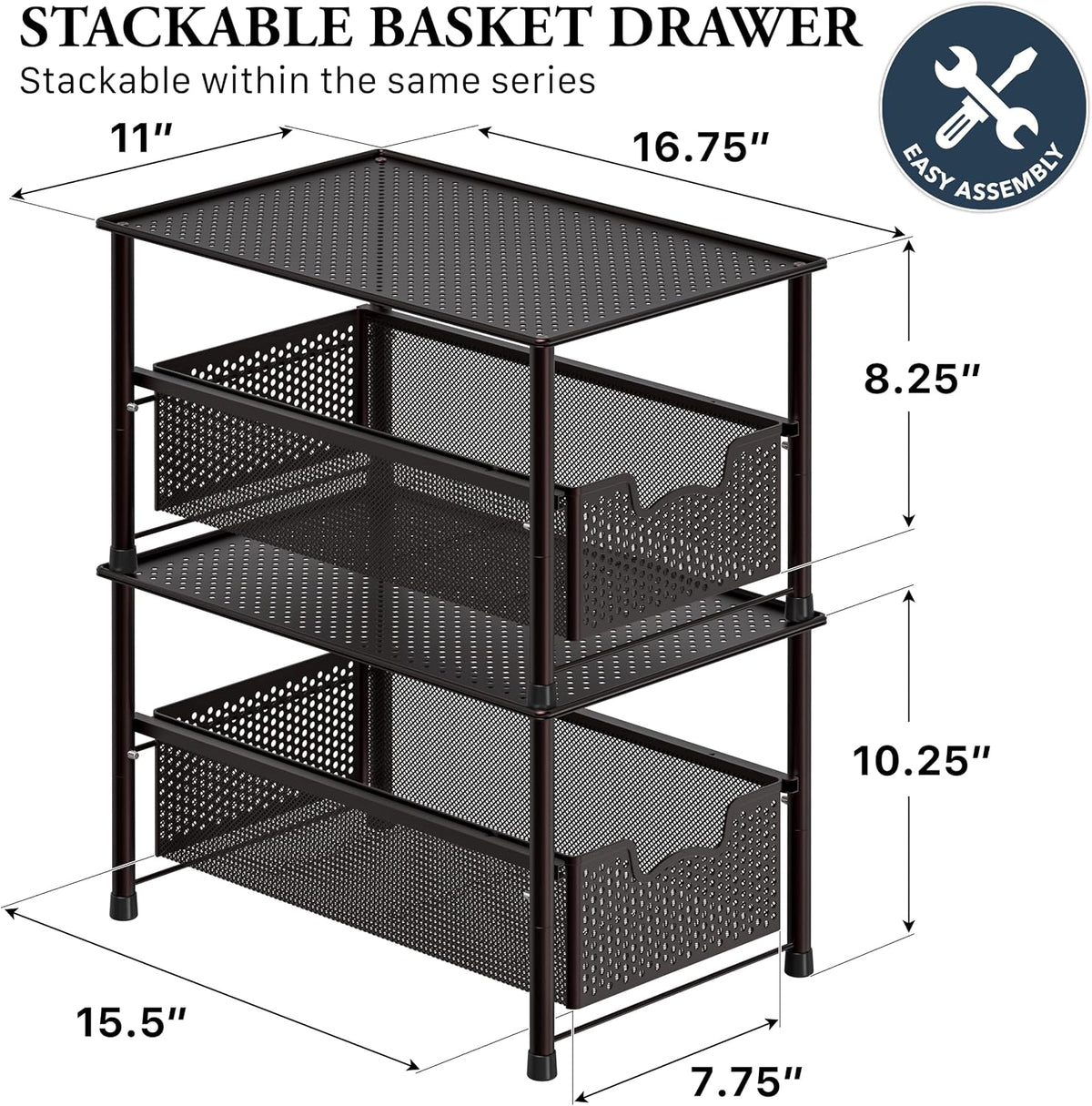 Simple Houseware Stackable Under Sink Sliding Basket Drawer, Brown