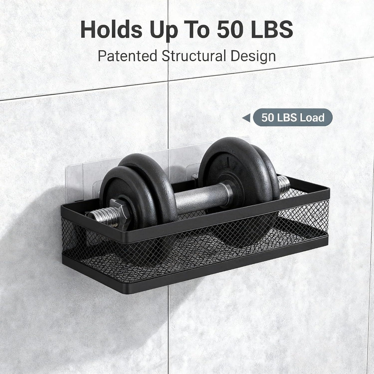 PUSDON Mesh Shower Caddy Wall Mount, Heavy Duty Adhesive Bathroom Shelf Organizer, Rustproof Floating Spice Rack for Kitchen Pantry, Holds 50 LBS, Multi-Purpose Storage Black-2 Packs (Netting)