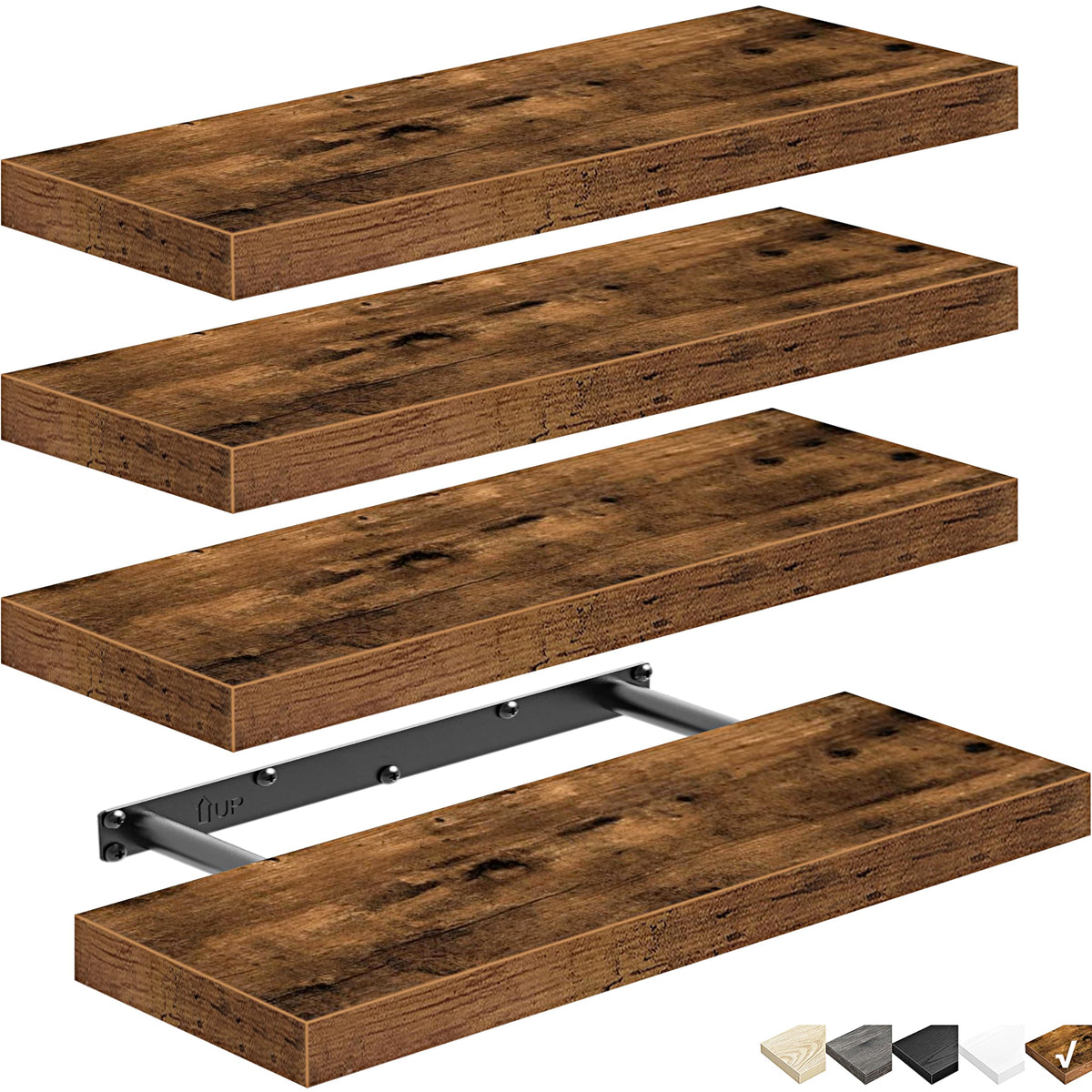 QEEIG Floating Shelves for Wall Small Shelf (Brown, Set of 3, 15.7" x 6.7")