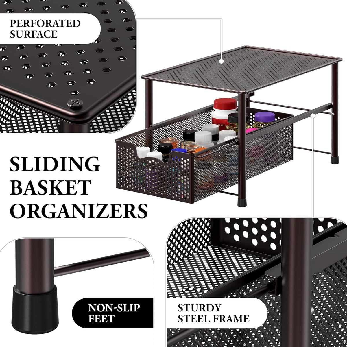 Simple Houseware Stackable Under Sink Sliding Basket Drawer, Brown