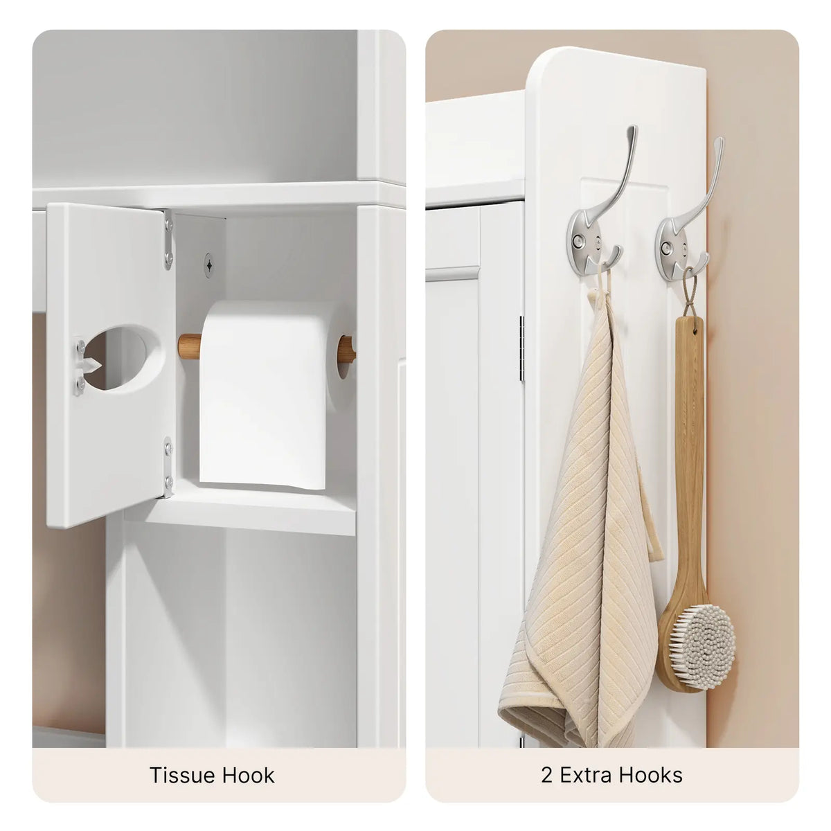 Gizoon Over-The-Toilet Storage Cabinet (32.3" W) - Bathroom Organizer, Small-Bath Fit Cabinet Furniture with Doors, Adjustable Shelves, Dry Tissue Box, 2 Side Hooks, Compact Space-Saving Design, Floor-Space Freeing White Bathroom Upgrade