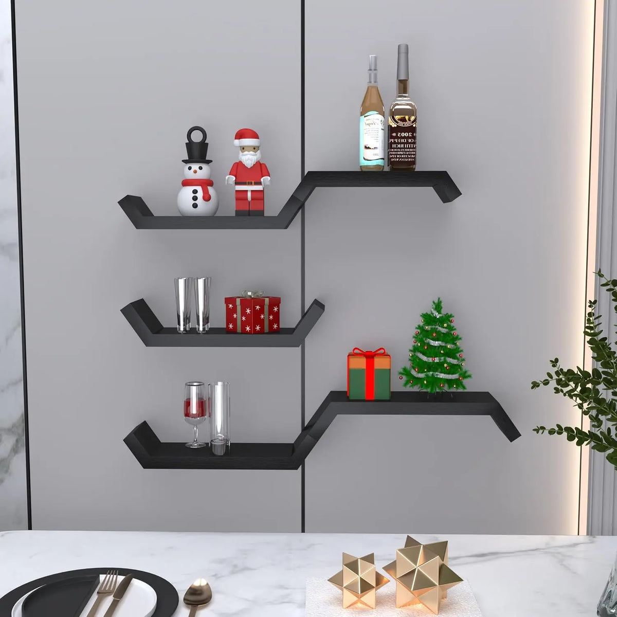 Black Solid Wood Floating Wall Shelf - Waterproof, Small Relief Textured, Wall-Mount Indoor Furniture Shelves for Bathroom, Living Room, Decorative Use