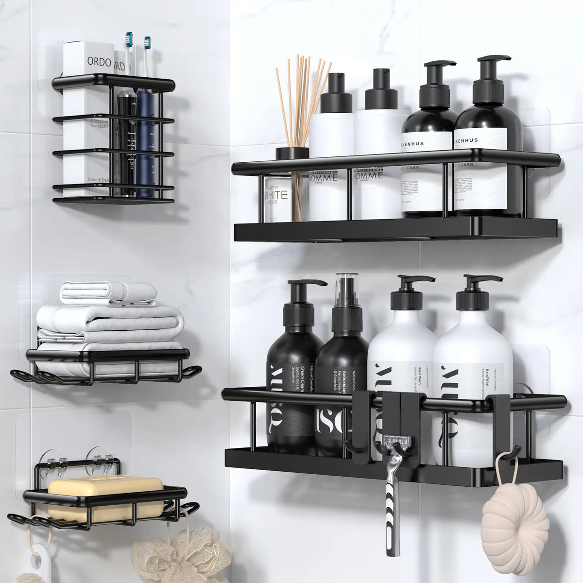 ZUZZEE 3-Count Metal Shower Organizer - Punch-Free, Removable, Waterproof, Wall-Mounted, Adjustable Black Round Hollow Drain Bathroom Corner Shelves, Eco-Friendly Bath Storage, Soap Holder, Modern Home Decor, Apartment Essentials Gift, Bathroom Decor,soho