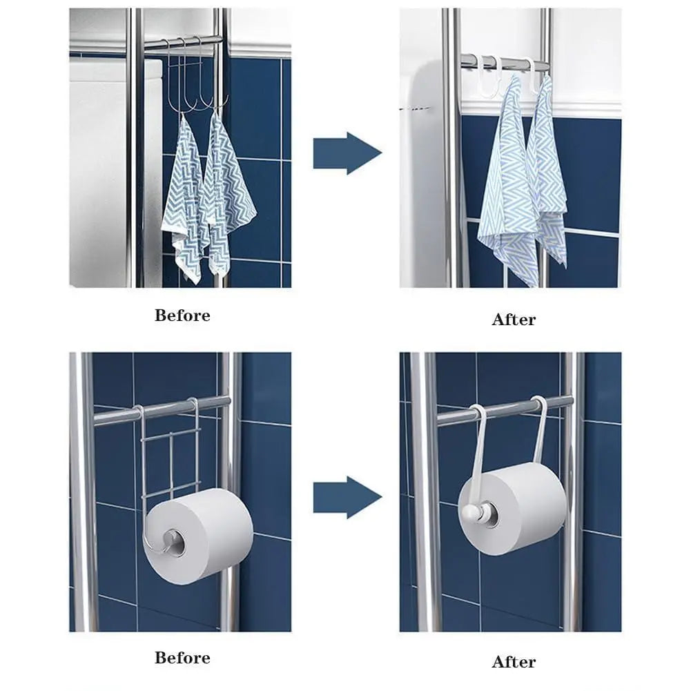 3-Tier Over The Toilet Storage Shelf, White Iron Bathroom Organizer with 2 Removable Hooks & Stability Protection, Freestanding Cabinet for Restroom