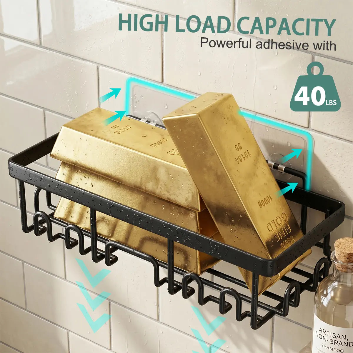 Self-Adhesive Wall Mount Shower Caddy (5/6pcs) - Advanced Rustproof, No-Drill Removable Shelves, Large-Capacity Indoor Wallmount Tidy for Easy Installation, Fits Bathrooms & Kitchens, Bathroom Supplies Storage