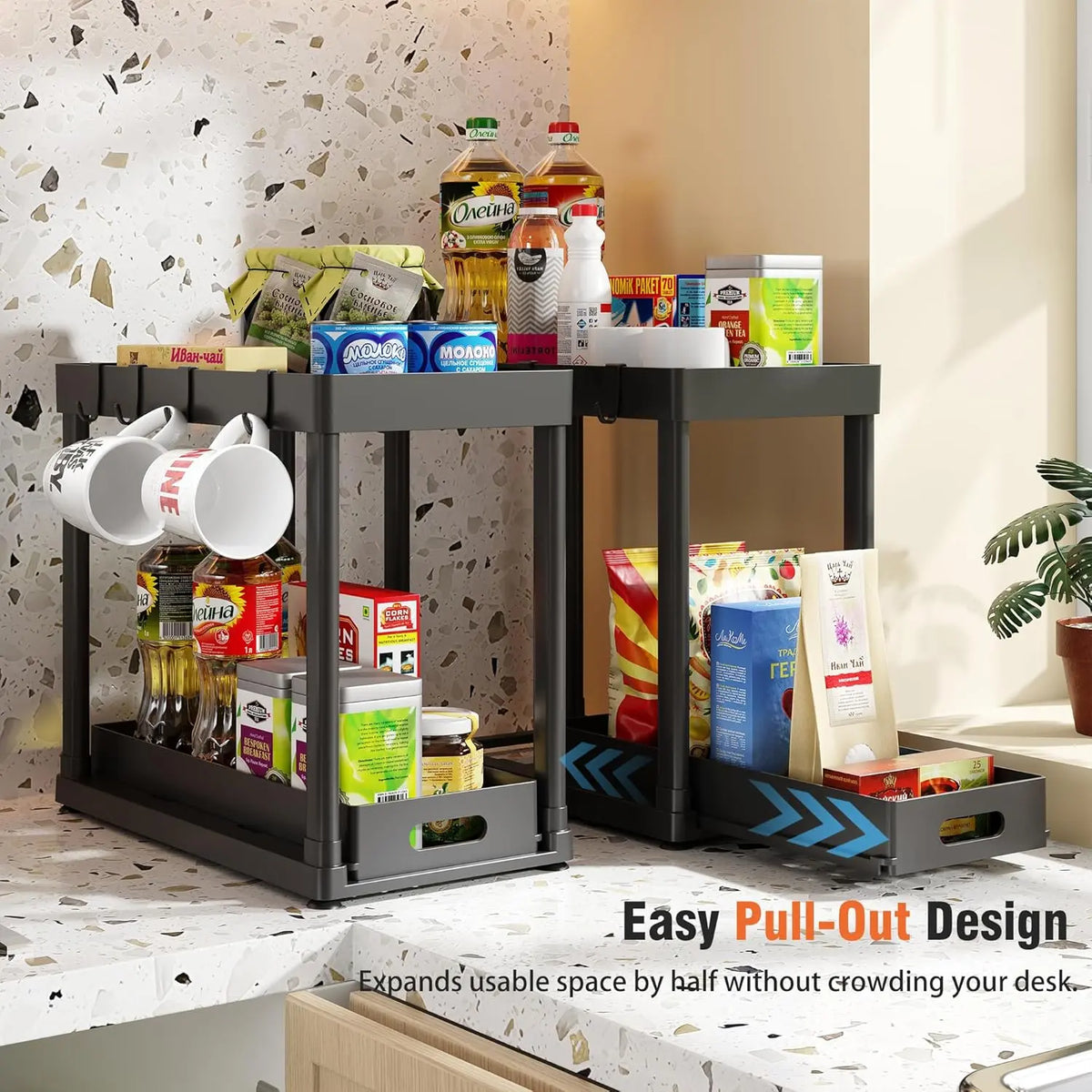 2-Pack Under Sink Organizers - Multi-Use Home Improvement Racks for Convenient Storage, Versatile for Bathroom & Kitchen Under Cabinet Areas