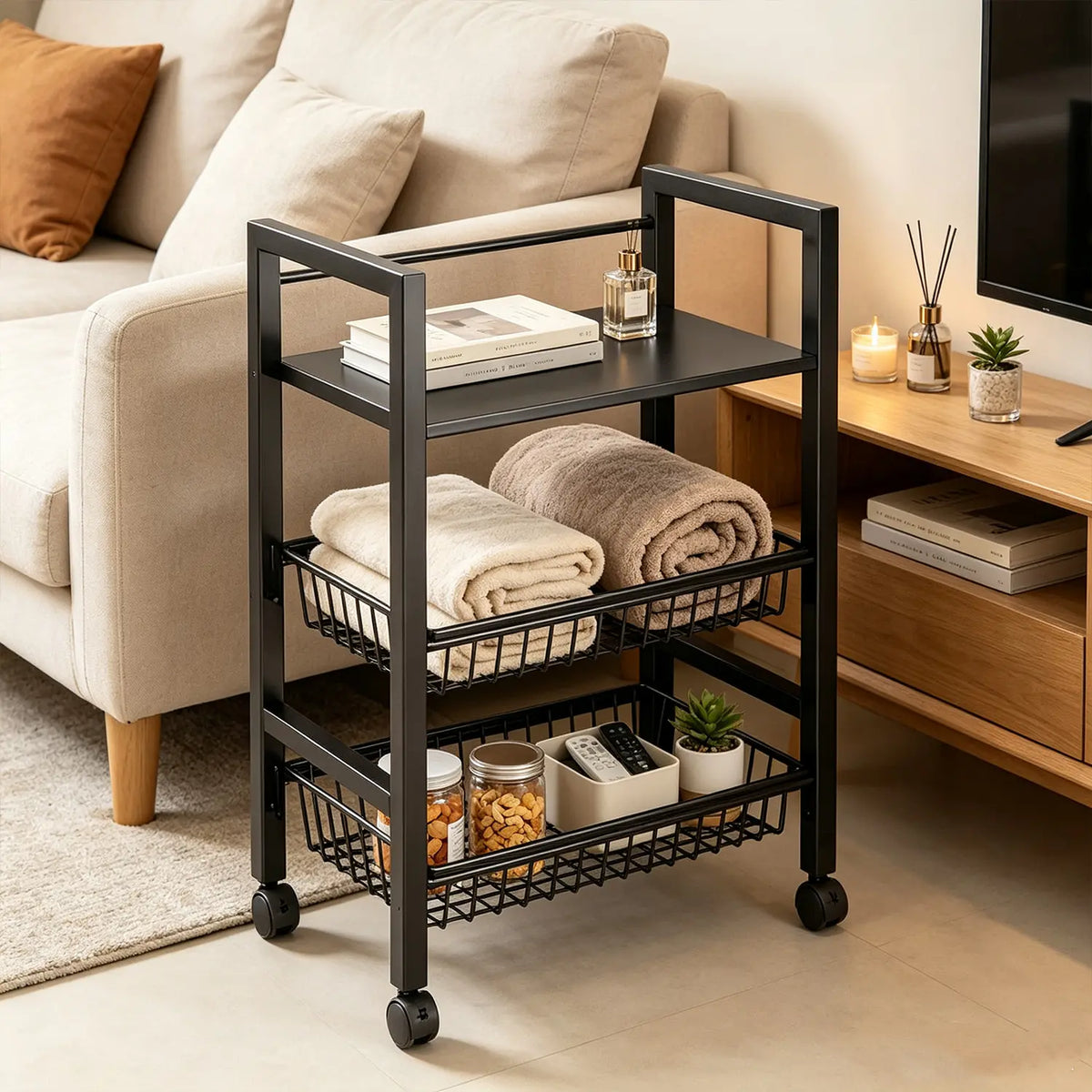 Metal Adjustable Shelf & Basket Storage Rack for Home - Ideal for Kitchen Pantry, Garage, Under Sink, Tool Use, Great Housewarming Gift