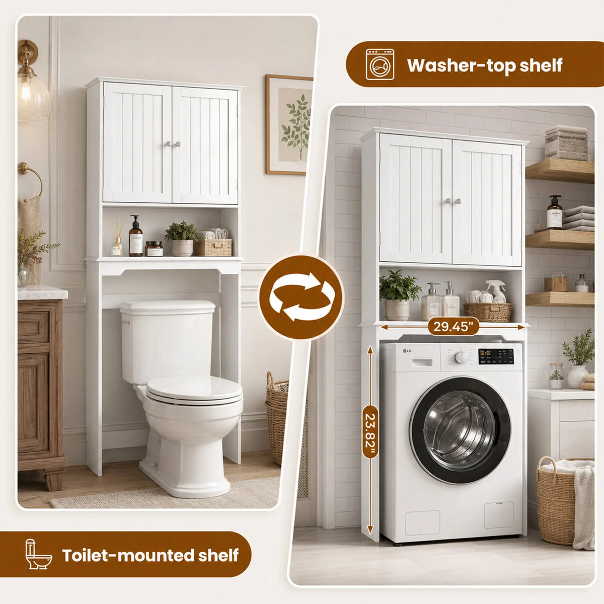 Over the Toilet Storage Cabinet, Bathroom Storage Cabinet Over Toilet with Double Doors and Adjustable Shelf, Freestanding Toilet Rack for Bathroom