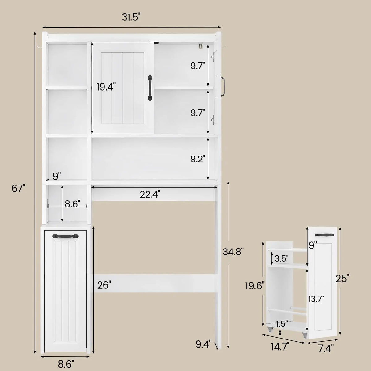 Over The Toilet Storage Cabinet with Pulley, Bathroom Storage Cabine with Adjustable Shelf and Open Shelf, Space-Saving Toilet Rack for Bathroom, Restroom, Laundry, White