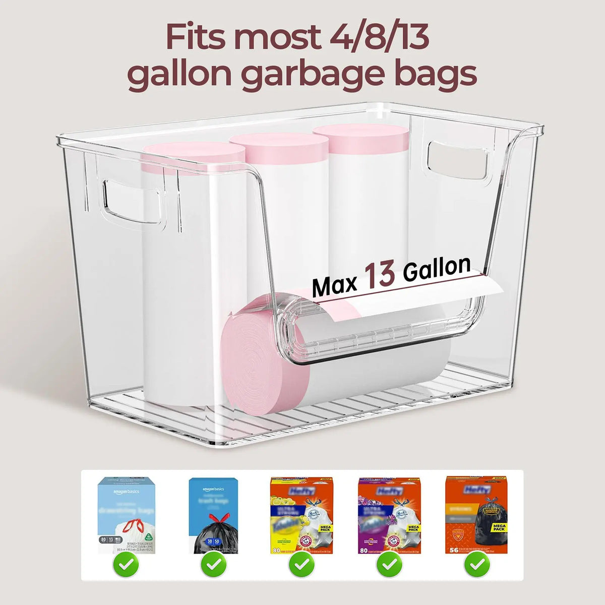 2 Sets Plastic Kitchen Storage Lidded Bins, Multi Use Pantry Organizers with Bamboo Top Under Sink Trash Bag Holder Dispenser for 4 13 Gal Bags, Ideal for Onion Potato Garlic