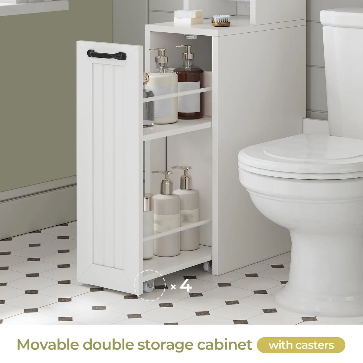Over The Toilet Storage Cabinet with Pulley, Bathroom Storage Cabine with Adjustable Shelf and Open Shelf, Space-Saving Toilet Rack for Bathroom, Restroom, Laundry, White