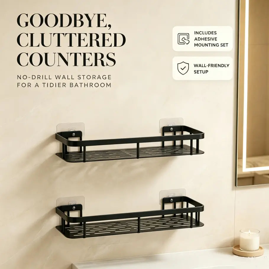 2-Piece Metal Bathroom Organizer Rack, No-Drill Shelf, Wall-Mounted Durable Shower Organizer Storage for Bathrooms, Kitchens, Cosmetics, Gifts
