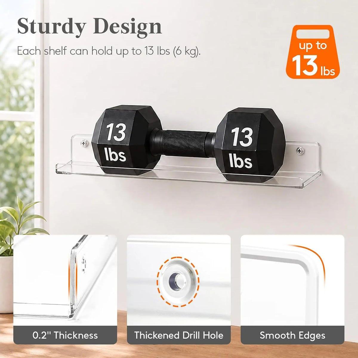 Floating Shelves for Bathroom 14" Clear, 4 Pack