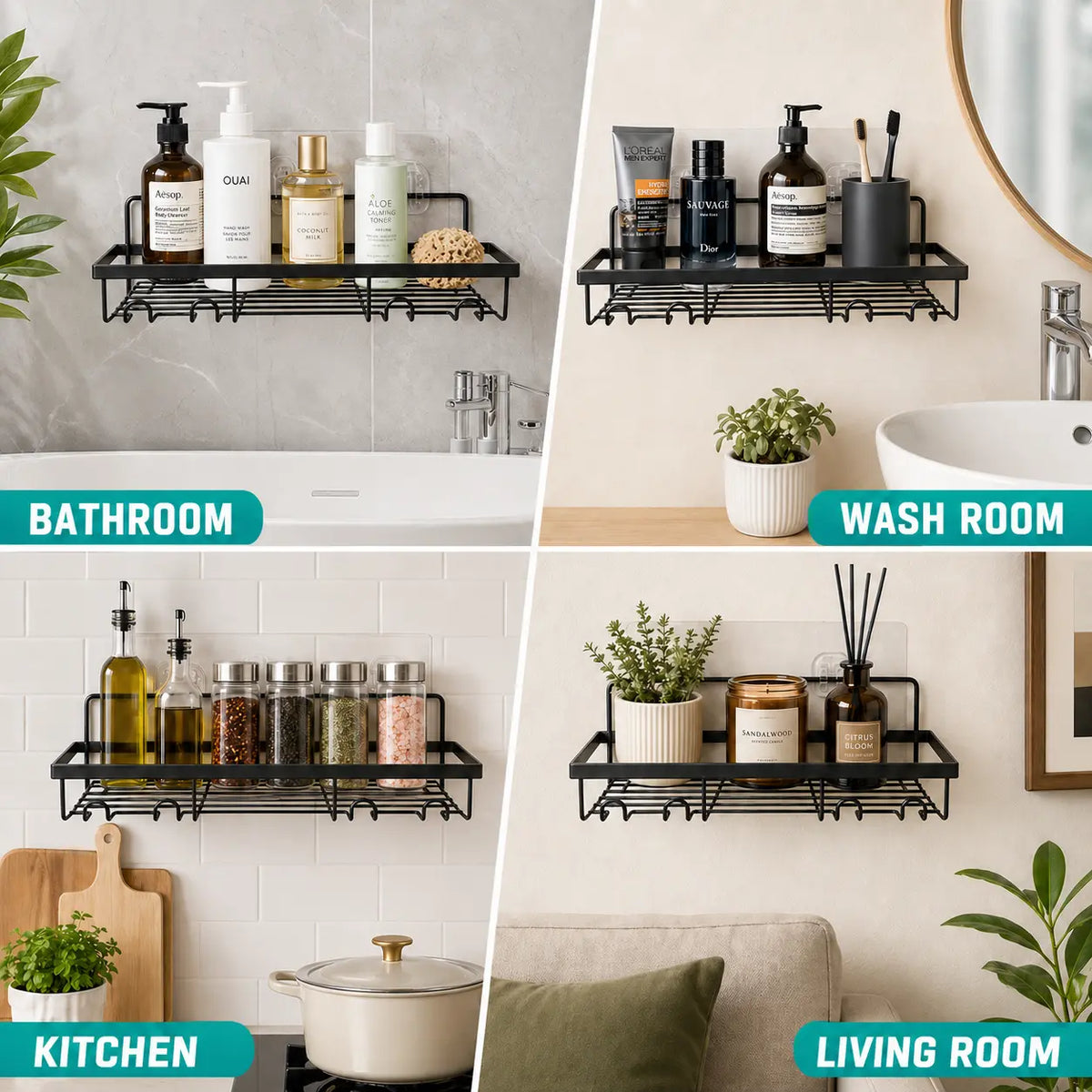 【DealsForYouDays】Snofrid 6-Pack Stainless Steel Bathroom Organizer - Advanced Rustproof Waterproof No-Drilling Adhesive Wall-Mounted Racks for Shower with Soap Dish, Toothbrush Holder, Modern Large-Capacity Shelves | Home Goods, Storage Organization