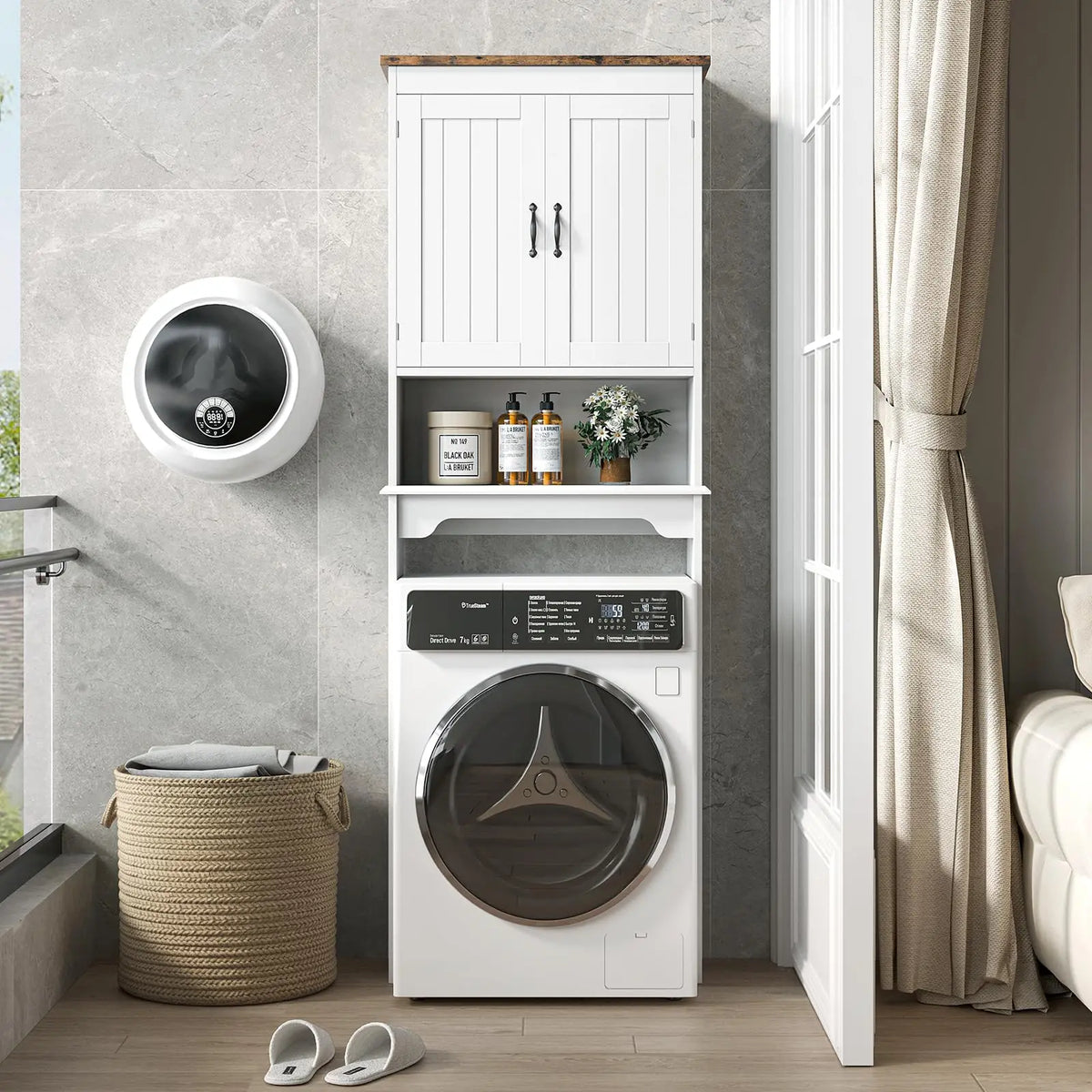 Garvee Over-the-Toilet Storage Cabinet, Bathroom Cabinet with Double Doors and Adjustable Shelves, Freestanding Toilet Organizer Shelf for Small Bathrooms, Space-Saving Design, White