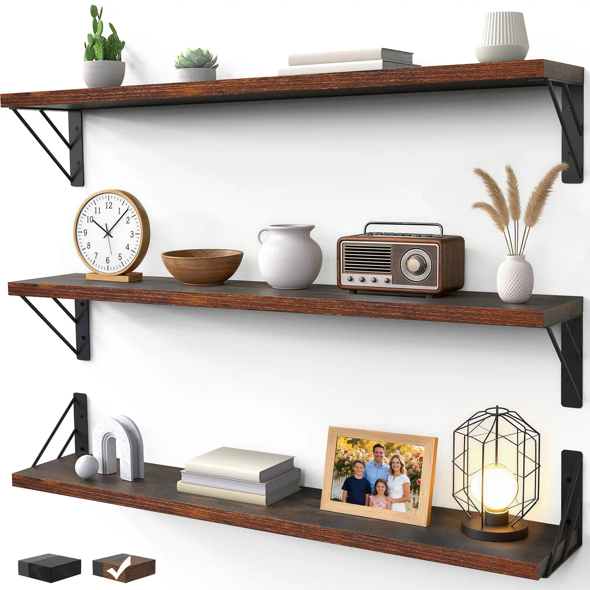 BAYKA Wall Mounted Floating Bathroom Shelves, Wood Wall Shelf for Bathroom Essentials & Decor, Space-Saving Display & Organizer