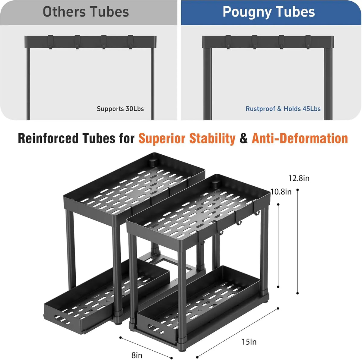 2-Pack Under Sink Organizers - Multi-Use Home Improvement Racks for Convenient Storage, Versatile for Bathroom & Kitchen Under Cabinet Areas