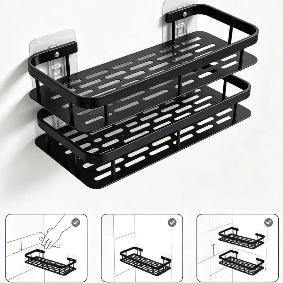 2-Piece Metal Bathroom Organizer Rack, No-Drill Shelf, Wall-Mounted Durable Shower Organizer Storage for Bathrooms, Kitchens, Cosmetics, Gifts